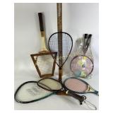 Badminton rackets shuttlecocks, tennis racket,