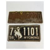 Wyoming license plates x2 from 50s