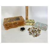 Rustic vintage wooden jewelry box with mirror,
