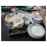 Correll dishes,  tea kettle, anchor measuring