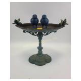 Cast iron hummingbird bird bath, and (2) blue
