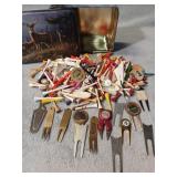 Golf tees,  divot repair