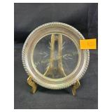 Etched glass dish mounted in sterling silver