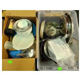 Metal nesting bowls, plastic dinner plates and