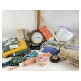 Shower curtains, bath mats, wall clock, jewelry