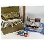 Sewing box with Notions, buttons, thread Etc,
