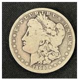 1890 Morgan dollar, "o" mint mark, almost smooth