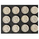 12- Jefferson nickels, 1939-1949