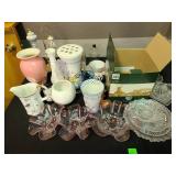 Lilliput Lane house, vases, manatee figurine,