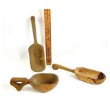 Antique primitive wooden ladles set of three