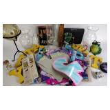 Small Replogle globe (damaged), vase, wood