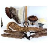 Mink stoles, hats, headband, earrings