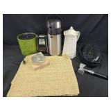 Hamburger patty press, enamel roasting pan,