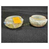 (2) Victorian enameled art glass salt cellars in