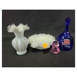 Fenton art glass: silver crest, cobalt Freedom