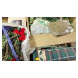 Pink rosella footed dish, box of faux floral