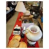 Hurricane style table lamp with sunflower motif,