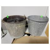 Galvanized buckets pair