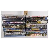 WWE DVDs- wrestlemania, the rock, Hulk hogan,