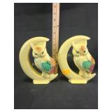 Set of mid century owl wall pockets, crack on one