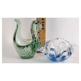 Art glass basket & swan bowl