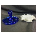 Fenton Silvercrest ruffled bowl and cobalt blue