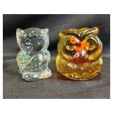 Glass owl paperweights (one is Blenko)