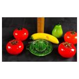 Art glass fruit and uranium green depression