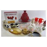 7pc cordial set (in box), decorative glass bowls,