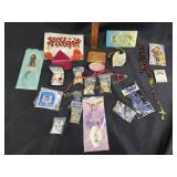 Catholic pendants, pins, rosary