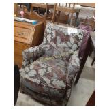 Green, blue, and brown floral accent armchair-