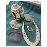 Miniature stein, cowhide coin purse, Buffalo