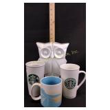 Starbucks mugs x3, Origami Owl statuette