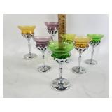 Colored glass goblets with metal base (set of 7)