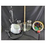 Assorted glass vases, action figures, standing