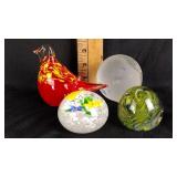 (4) glass paperweights, one cracked