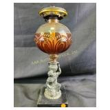 Victorian amber glass oil lamp