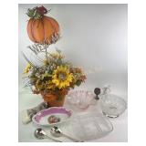 Assorted Halloween decor, pumpkin ornaments and