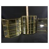 Set of 3 glass & brass wall hung display cases