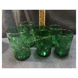 Mid Century green crackle glass tumblers