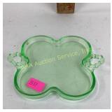 Uranium glass handled clover shaped tray.