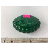 Czech malachite dress box birds on lid.