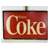 Enjoy Coke sign 37 x 23 1/2 inches. Metal and