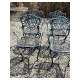 4 rod, iron chairs with arms, flaking paint