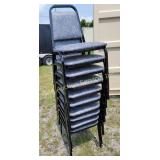(10) stack chairs. Some paint loss, fabric good
