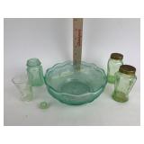 Uranium glass salt and pepper shakers with old