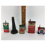 Various lubricant cans: Camel, triple X, singer,