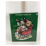 Snowman and sleigh cookie jar nib.