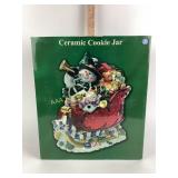 Snowman and sleigh cookie jar nib