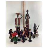 Various figurines, including Christmas themed.